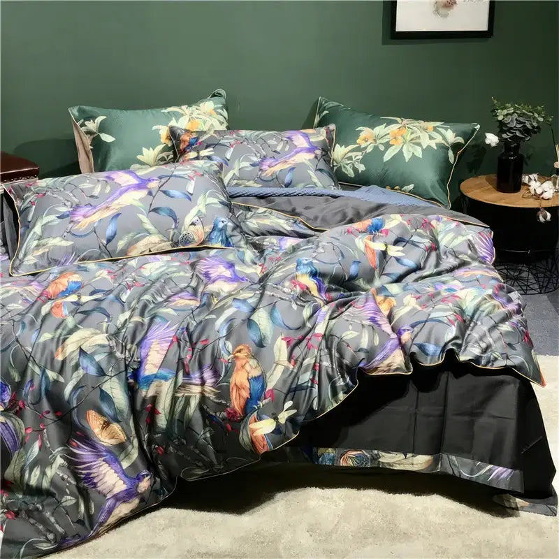 Lavender & white floral botanical duvet cover – bedroom bedding set
