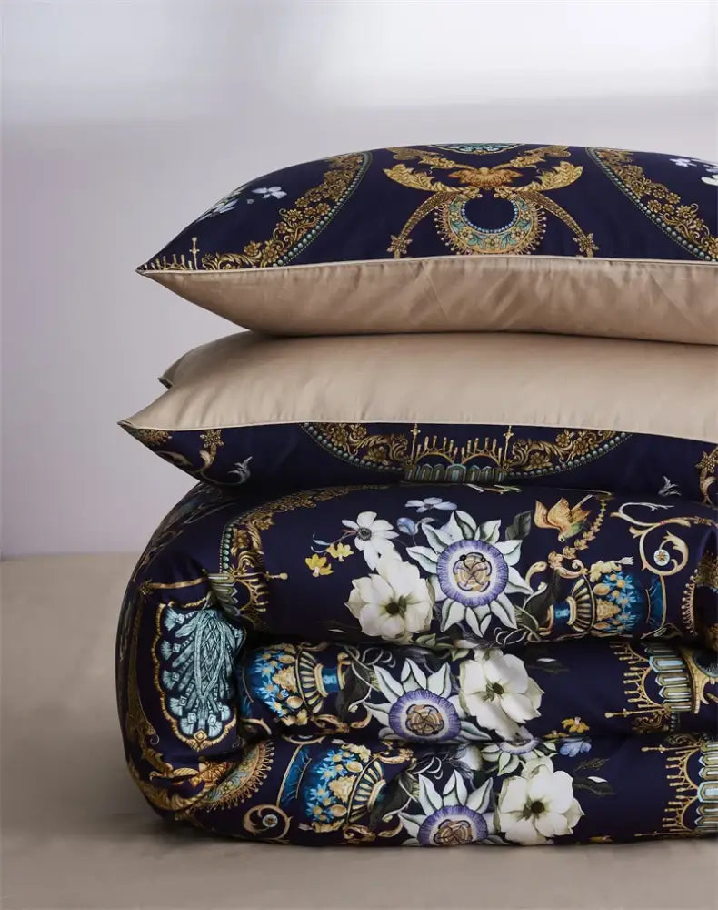 Luxury navy & gold floral paisley duvet cover bedroom bedding set