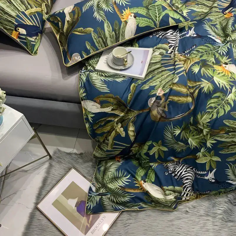 Luxury navy & gold floral paisley duvet cover bedroom bedding set