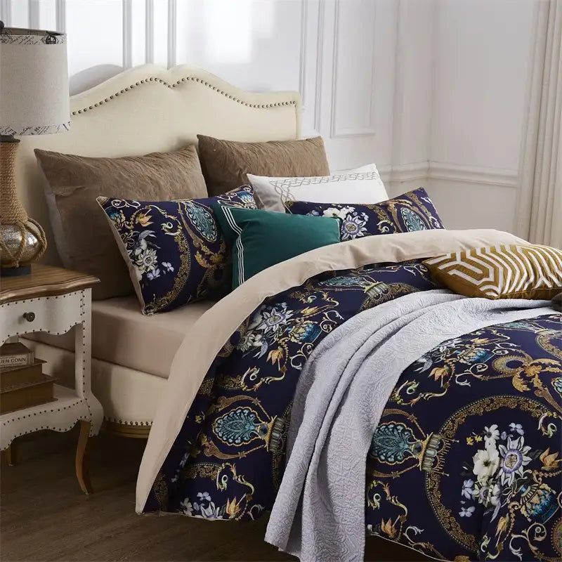 Luxury blue tropical flamingo duvet cover bedroom set with pillowcases