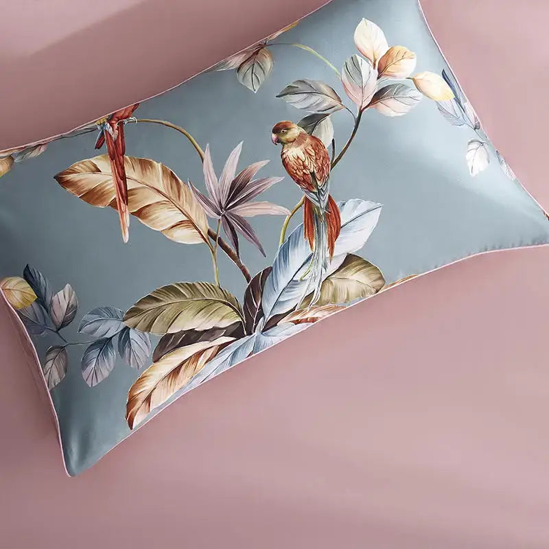 Luxury blue tropical flamingo duvet cover bedroom set with pillowcases
