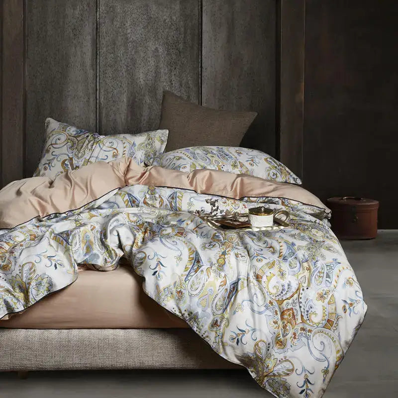 Luxury teal & pink flamingo leaf duvet cover – bedroom bedding set