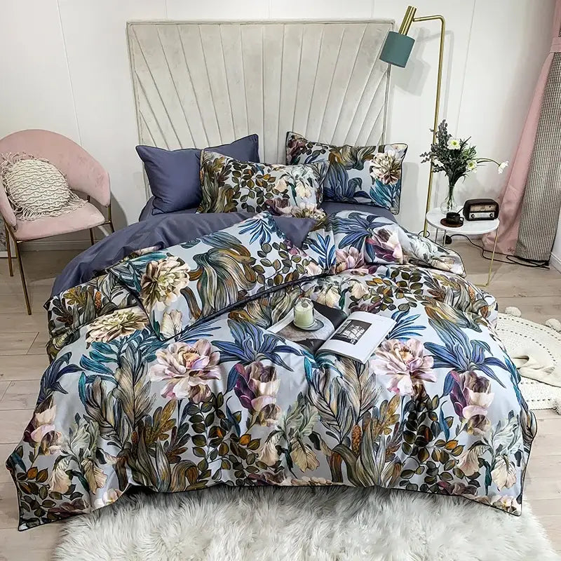 Luxury black & gold leaf duvet cover set – bedroom king size bedding