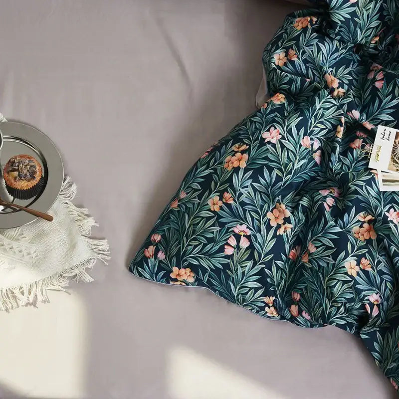 Luxury blue tropical flamingo duvet cover bedroom set with pillowcases