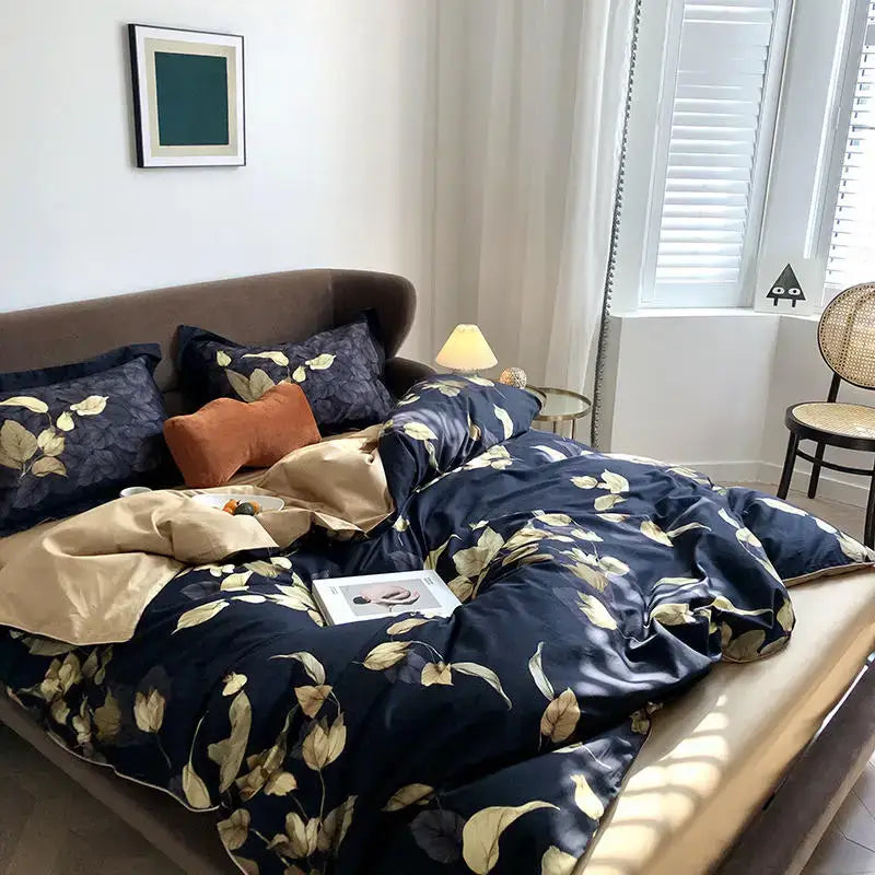 Luxury teal & pink flamingo leaf duvet cover – bedroom bedding set