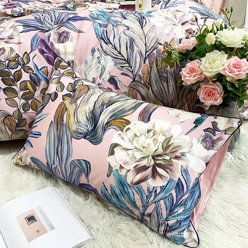 Luxury teal & pink flamingo leaf duvet cover – bedroom bedding set