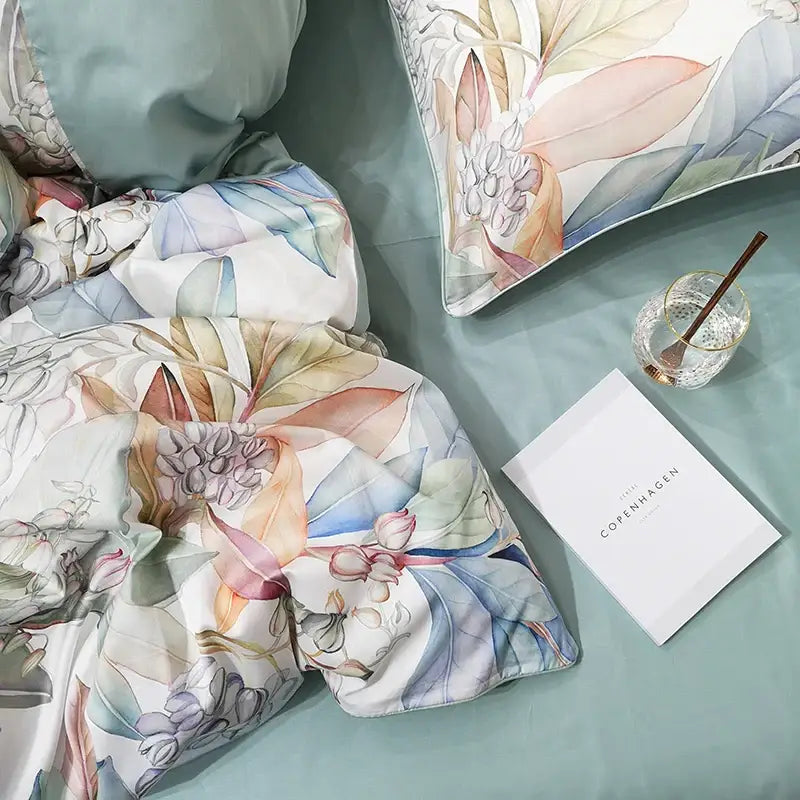 Tropical blue flamingo leaf duvet cover king size bedroom bedding