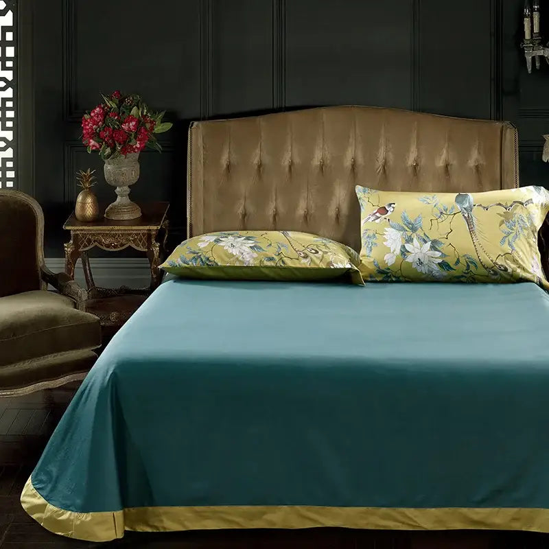Luxury blue tropical flamingo duvet cover bedroom set with pillowcases