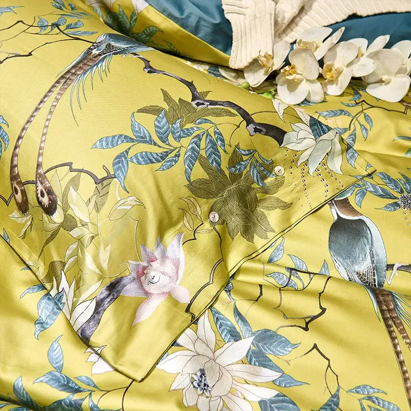 Luxury blue tropical flamingo duvet cover bedroom set with pillowcases