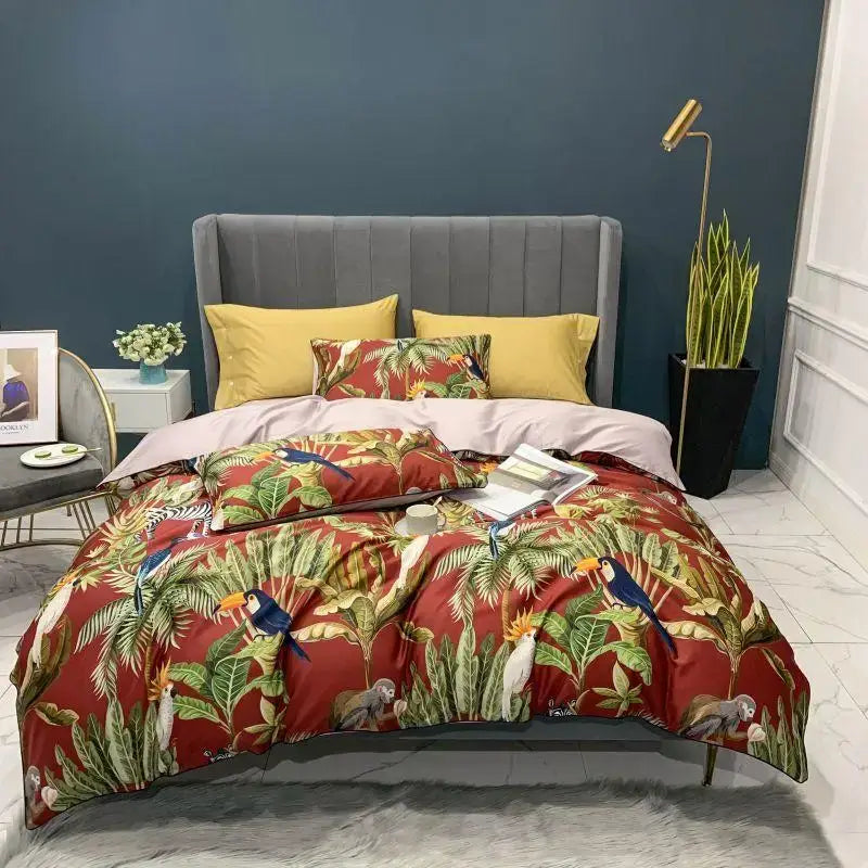 Luxury blue tropical flamingo duvet cover bedroom set with pillowcases