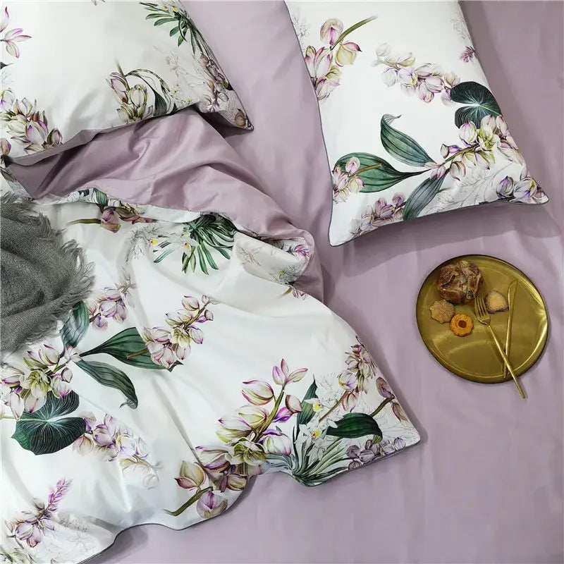 Luxury teal & pink flamingo leaf duvet cover – bedroom bedding set