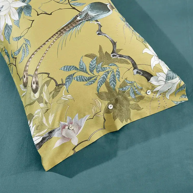 Luxury flamingo leaf gray satin duvet cover bedroom set 3 pieces