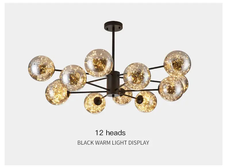 Modern black glass ball chandelier – living room remote control light