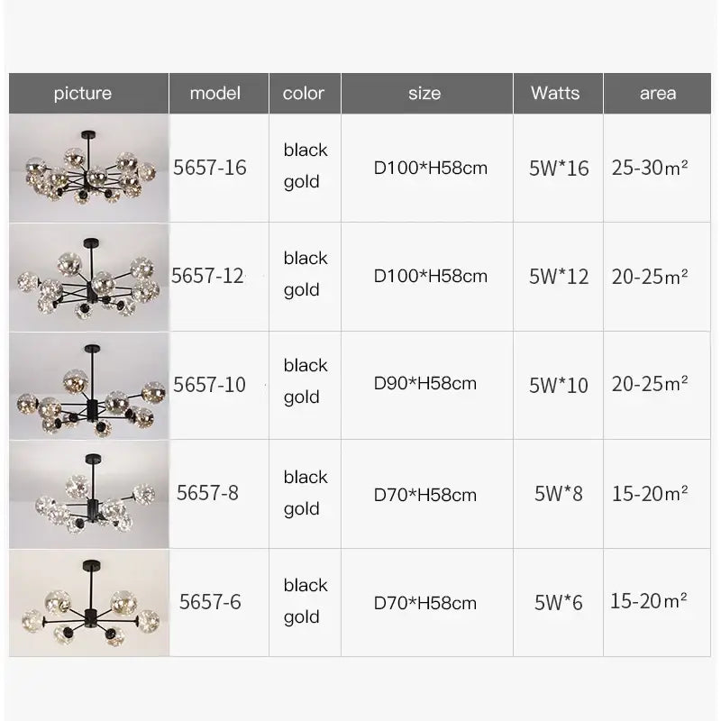Modern black glass ball chandelier – living room remote control light