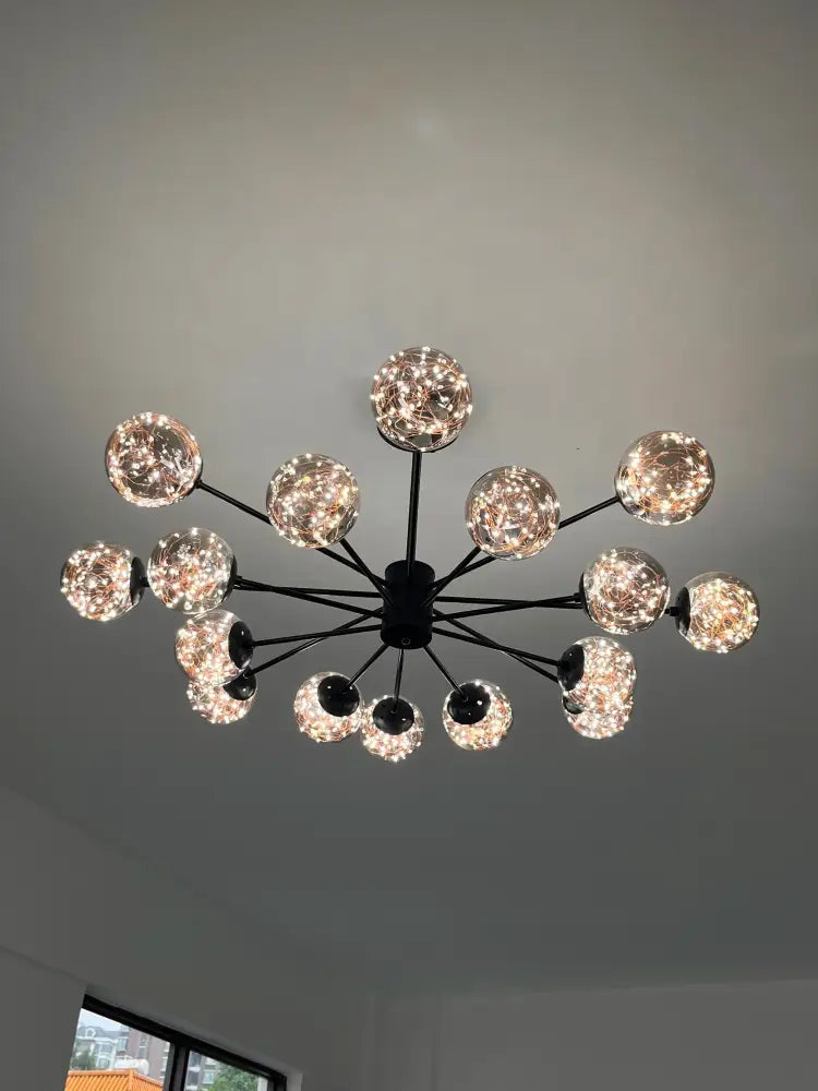 Modern black glass ball chandelier – living room remote control light