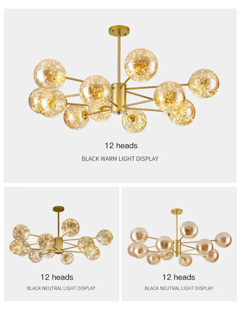 Modern black glass ball chandelier – living room remote control light