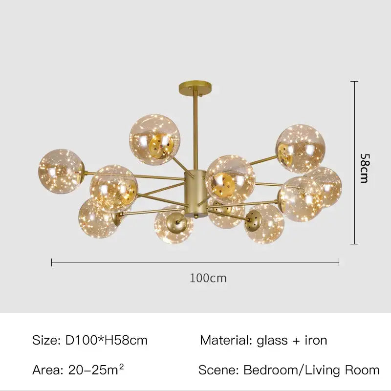 Modern black glass ball chandelier – living room remote control light