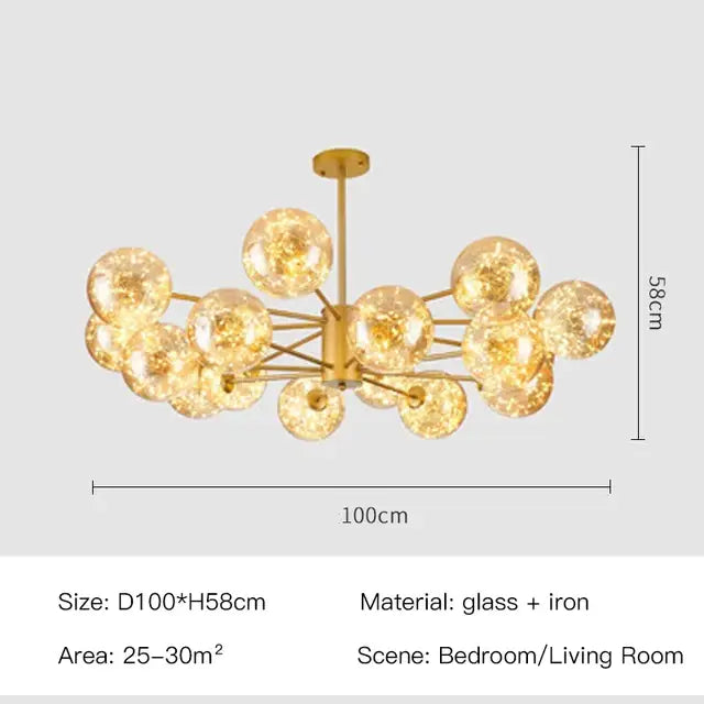 Modern black glass ball chandelier – living room remote control light