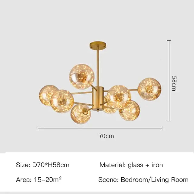 Modern black glass ball chandelier – living room remote control light