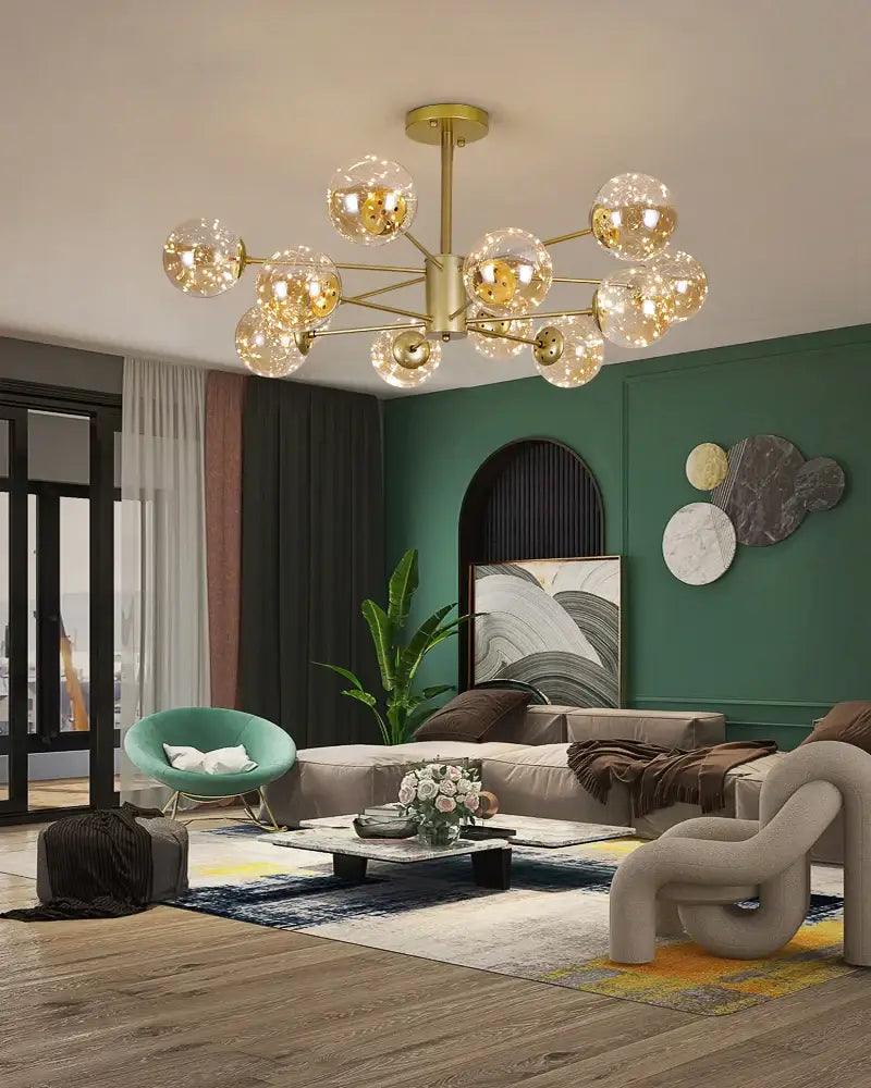Modern black glass ball chandelier – living room remote control light