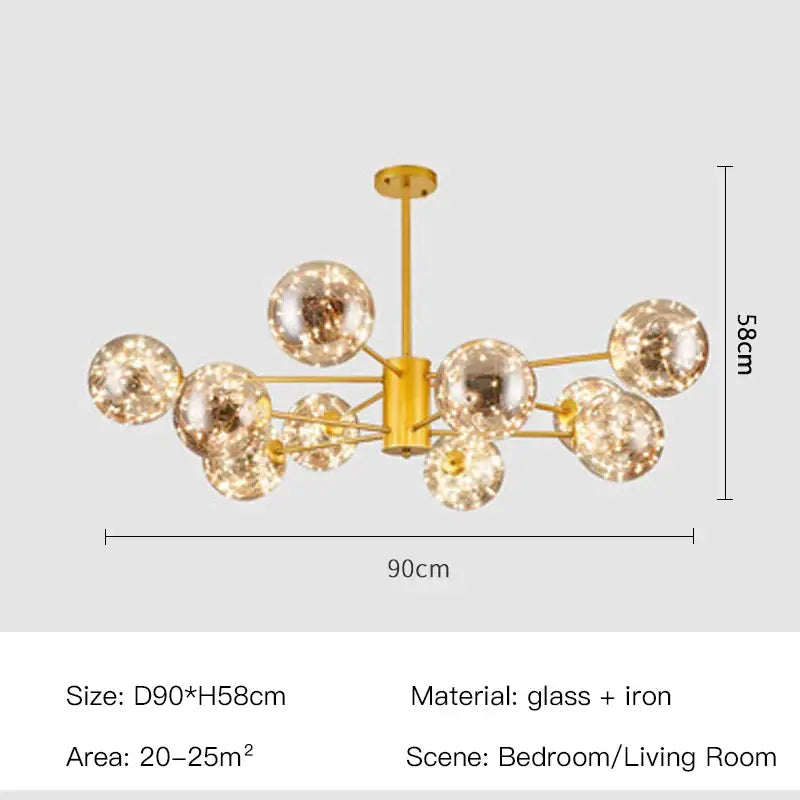 Modern black glass ball chandelier – living room remote control light