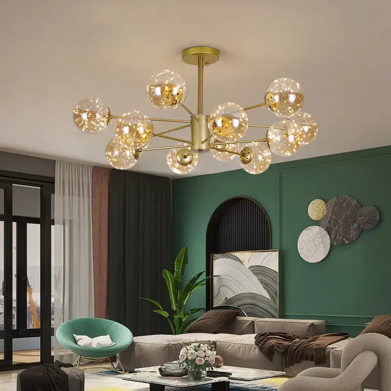 Modern black glass ball chandelier – living room remote control light