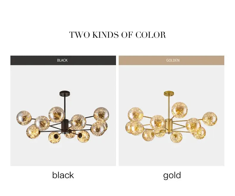 Modern black glass ball chandelier – living room remote control light