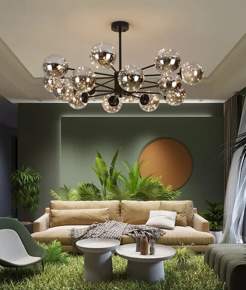 Modern black glass ball chandelier – living room remote control light