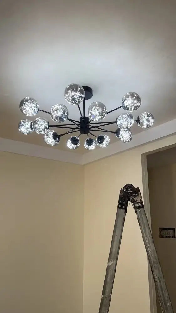 Modern black glass ball chandelier – living room remote control light