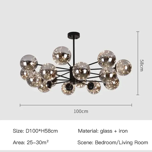 Modern black glass ball chandelier – living room remote control light