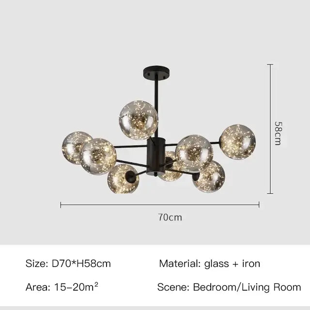 Modern black glass ball chandelier – living room remote control light