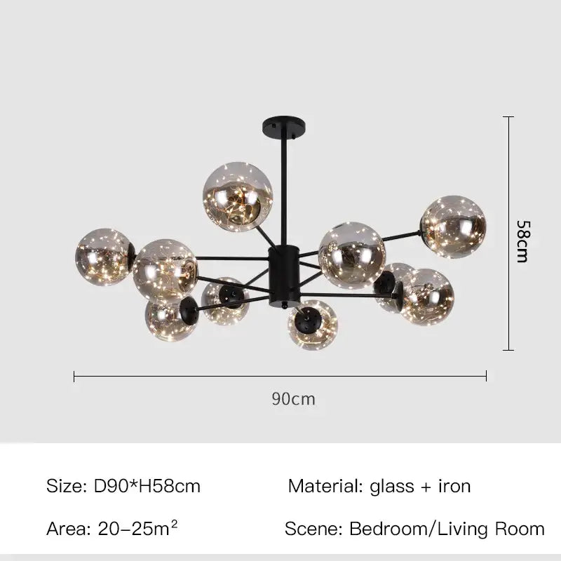 Modern black glass ball chandelier – living room remote control light