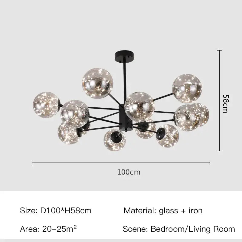 Modern black glass ball chandelier – living room remote control light