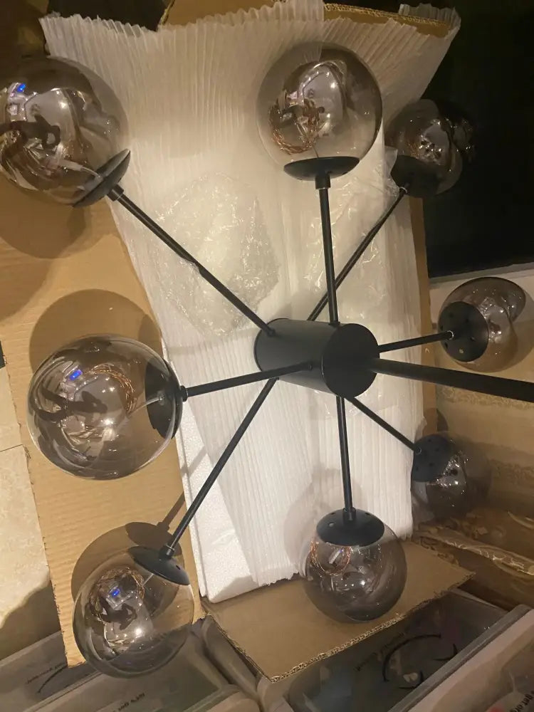Modern black glass ball chandelier – living room remote control light