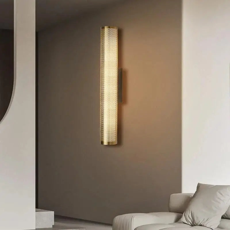 Luxury perforated gold wall sconce bedroom cylindrical light