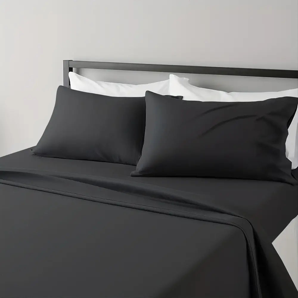 Gray satin luxury bed sheet set with pillowcases bedroom cooling