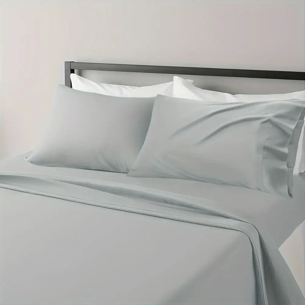 Gray satin luxury bed sheet set with pillowcases bedroom cooling