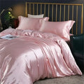 Pink ruffled glossy silk bedding set bedroom duvet cover