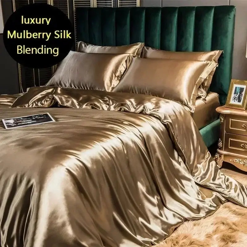 Luxury black mulberry silk bedding set bedroom ruffled duvet cover