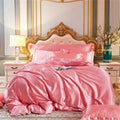 Luxury pink and gold mulberry silk bedding set bedroom duvet cover