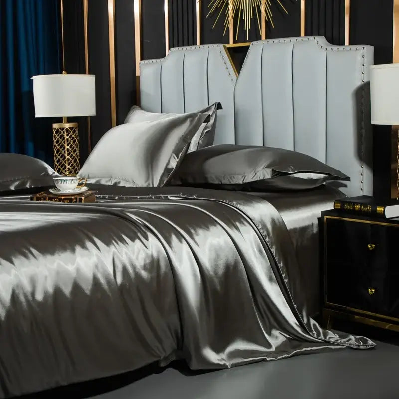 Luxury emerald green satin duvet cover bedroom bedding set
