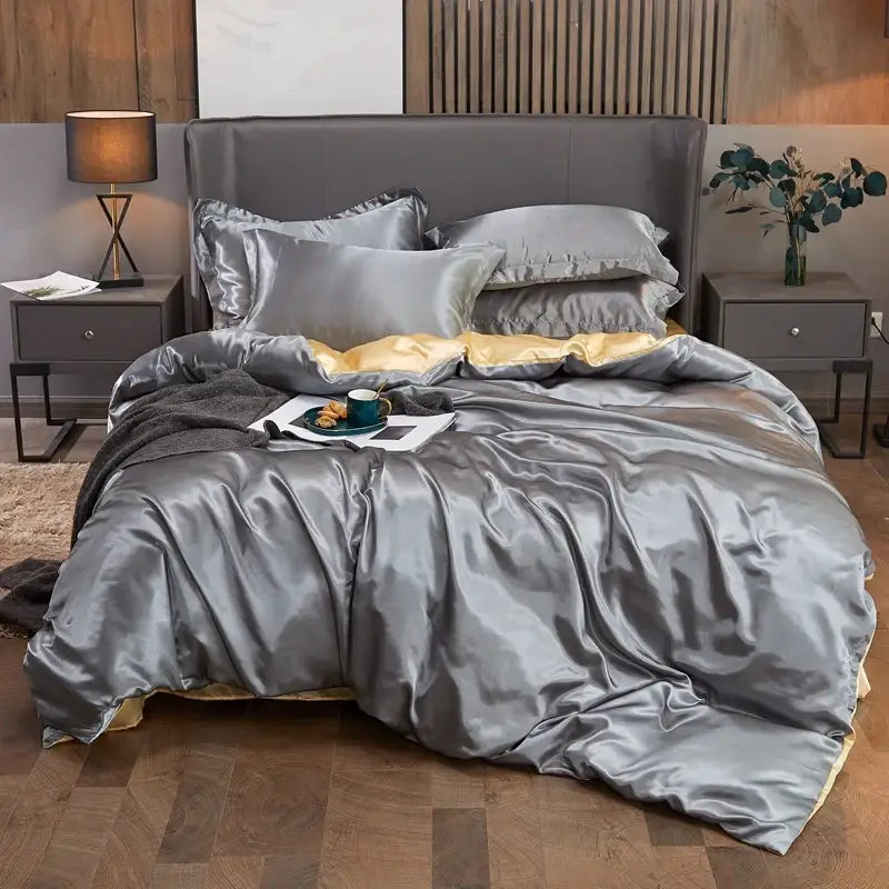 Luxury purple rayon satin bedding set with duvet cover bedroom