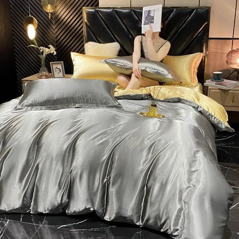 Royal blue luxury satin duvet cover bedroom bedding set