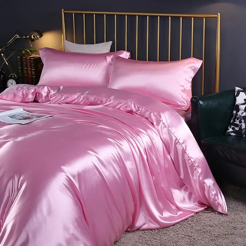 Luxury red satin duvet cover set bedroom bed sheet matching pillows
