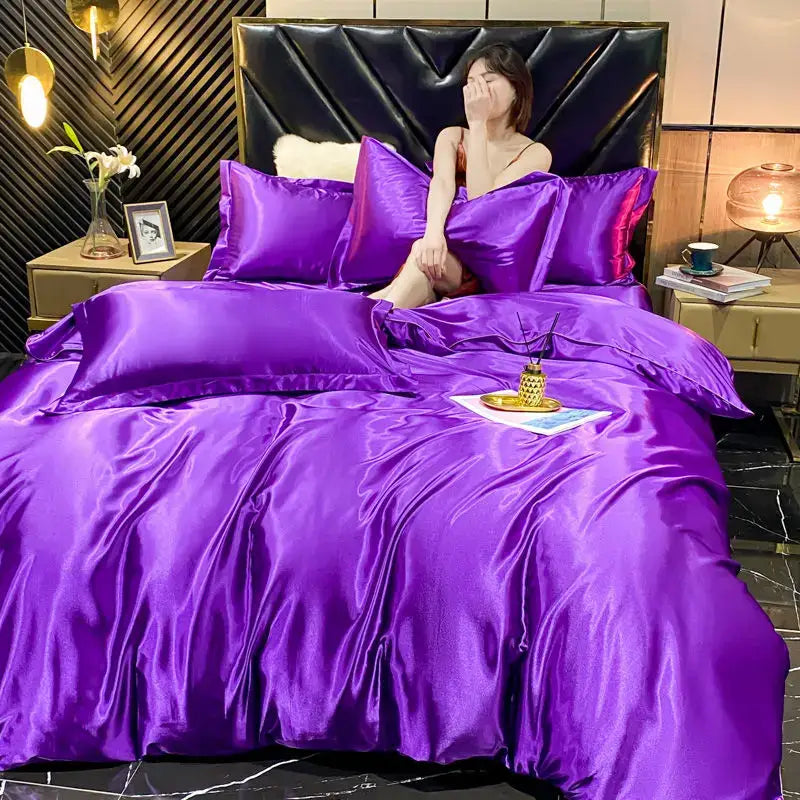 Luxury teal satin duvet cover bedroom bedding set