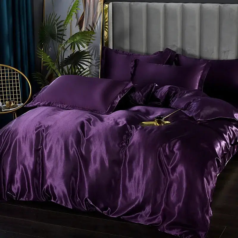 Luxury gold satin duvet cover set bedroom bedding