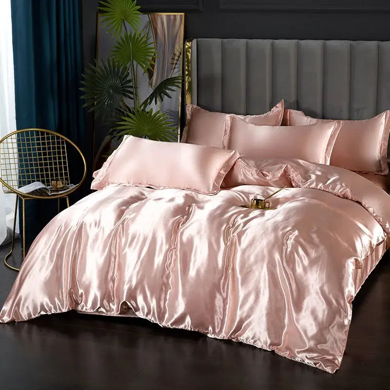 Luxury golden satin duvet cover bedroom bedding set