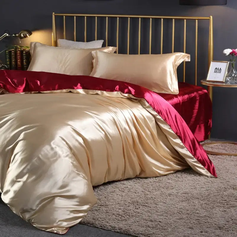 Luxury champagne satin duvet cover – bedroom bedding set
