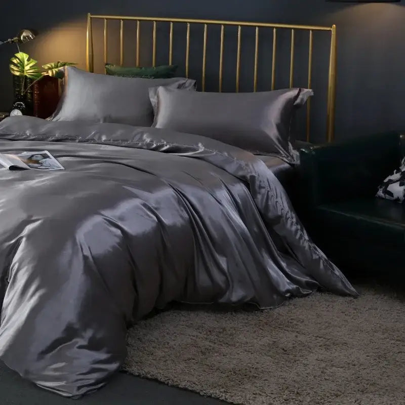 Luxury pink & silver satin duvet cover bedroom bedding set
