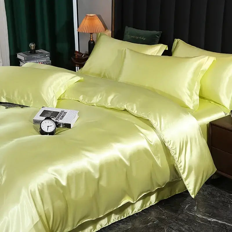 Luxury pink & silver satin duvet cover bedroom bedding set